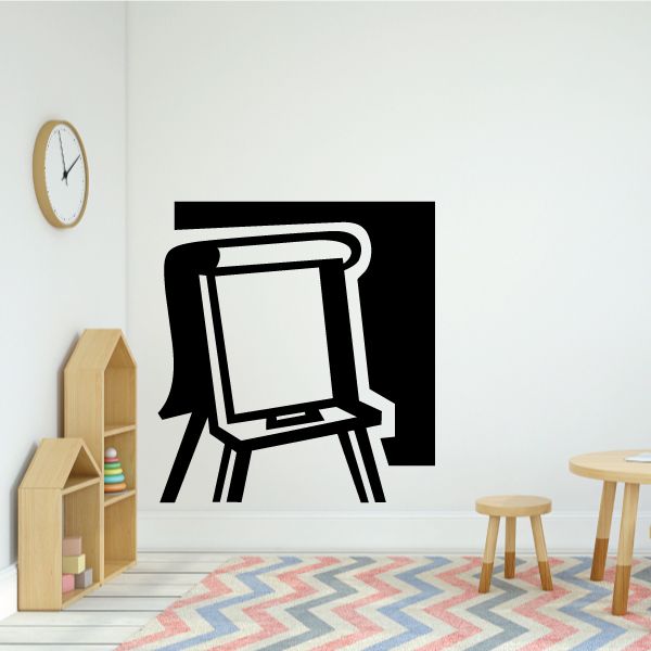 Black easel-style presentation board wall decal with white inner panel