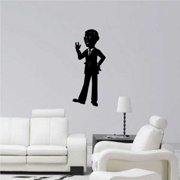 Suit silhouette wall decal of a standing man raising one hand