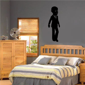 Black walking man figure wall decal in suit and tie