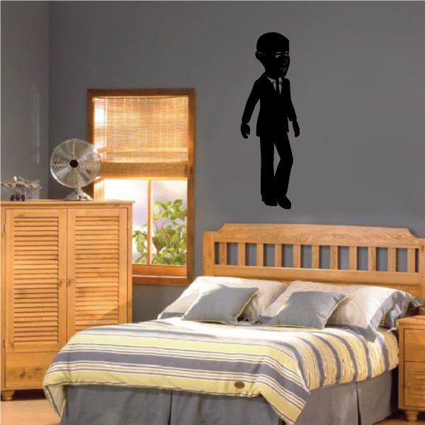Black walking man figure wall decal in suit and tie