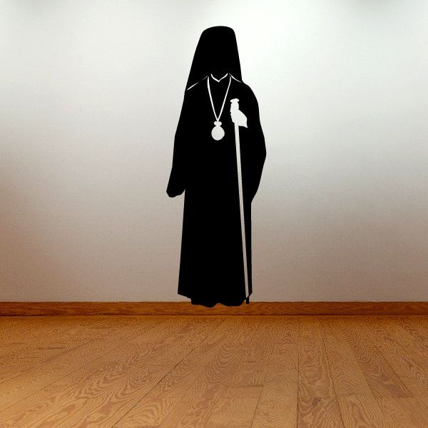 Black priest robe figure decal with staff and cross pendant