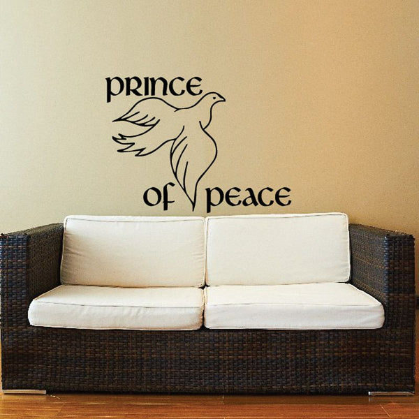 Dove wall decal with 'prince of peace' text