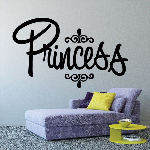 Princess decal with black cursive text and small crown ornaments
