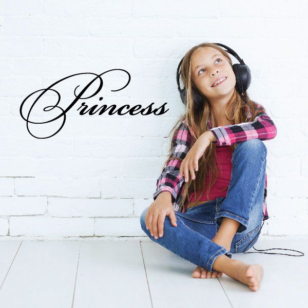 Black script “Princess” wall decal with looping lettering