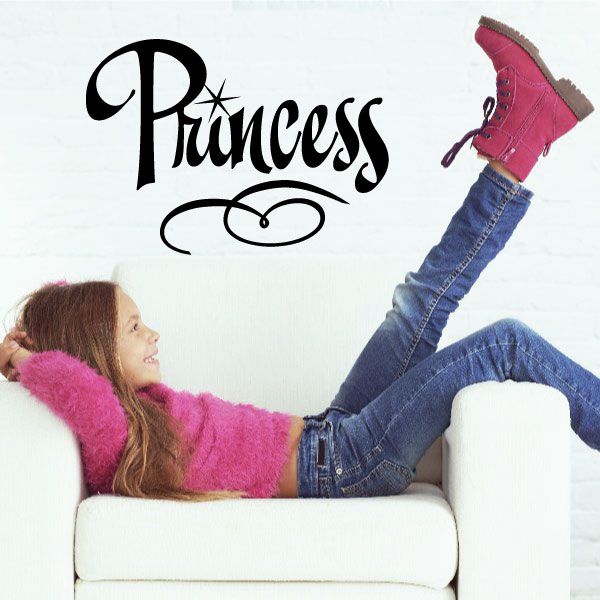 Princess star wall decal with black cursive script and small star accent