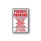 Private parking sign vinyl decal with red text: Private Parking and Don't park here.