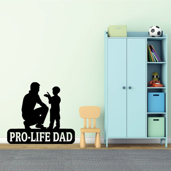 Pro-Life Dad wall decal: pro-life text with father and child silhouettes