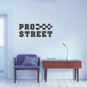 Vinyl wall decal: “Pro Street” with checkered flag lettering