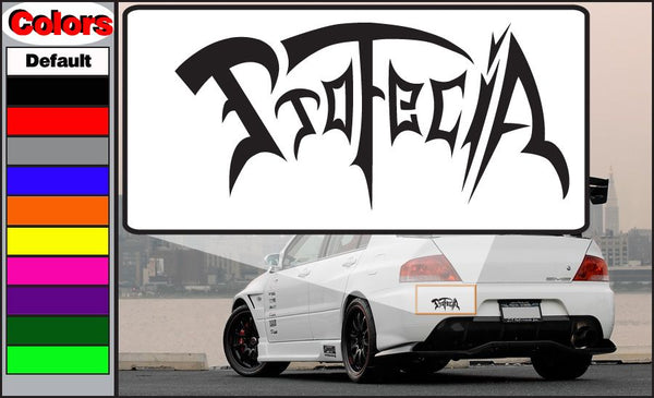 Graffiti-style black text decal on white rectangular backing