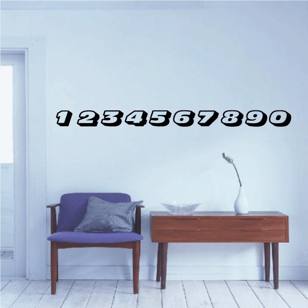 Race number decal with digits 1-0, black outline, white fill