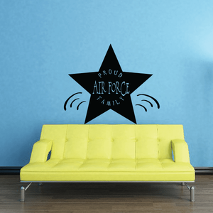 Black star wall decal with Proud Air Force Family lettering and wing-like stripes