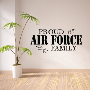 Proud Air Force Family wall decal with stars and black text