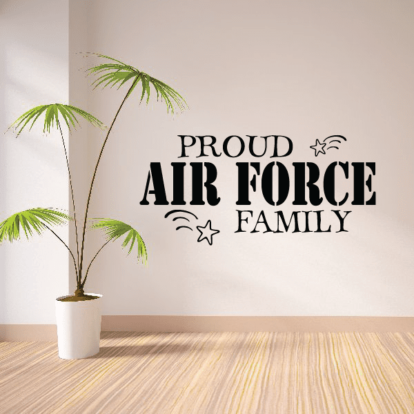 Proud Air Force Family wall decal with stars and black text