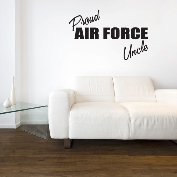Proud Air Force Uncle wall decal, black lettering in script and block style