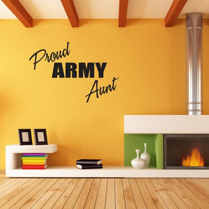 Army aunt block decal reading 'Proud ARMY Aunt' in black block and script text