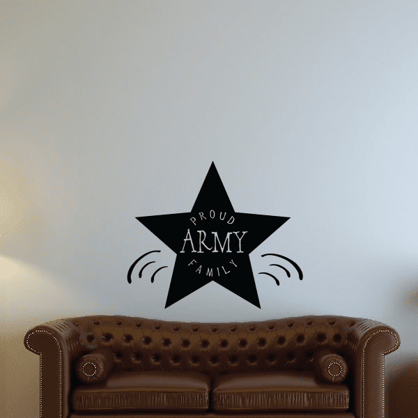 Proud Army family star wall decal with PROUD ARMY FAMILY text and wave icons