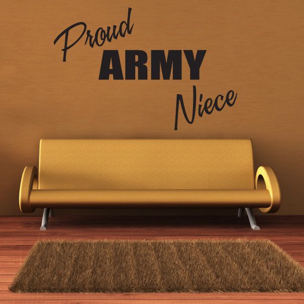 Proud Army niece block decal with black and navy text