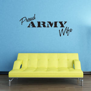 Proud Army Wife wall decal with bold black text