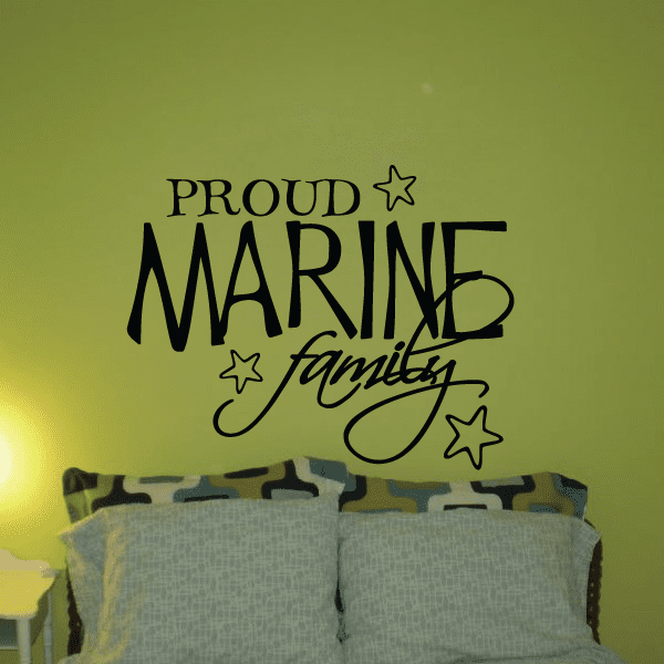 Marine family script decal with PROUD MARINE text and star accents