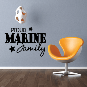 Marine family wall decal with Proud text, stars, and cursive Family lettering