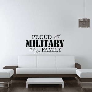 Military family wall decal with “PROUD MILITARY FAMILY” text and star accents