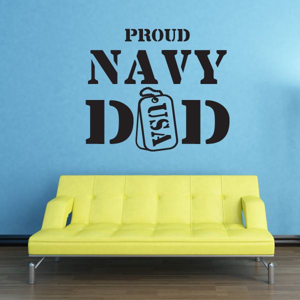 Navy dad dog tag decal: PROUD NAVY text and dog tag emblem