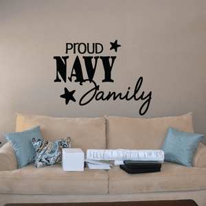 Navy family wall decal: PROUD NAVY Family script with stars