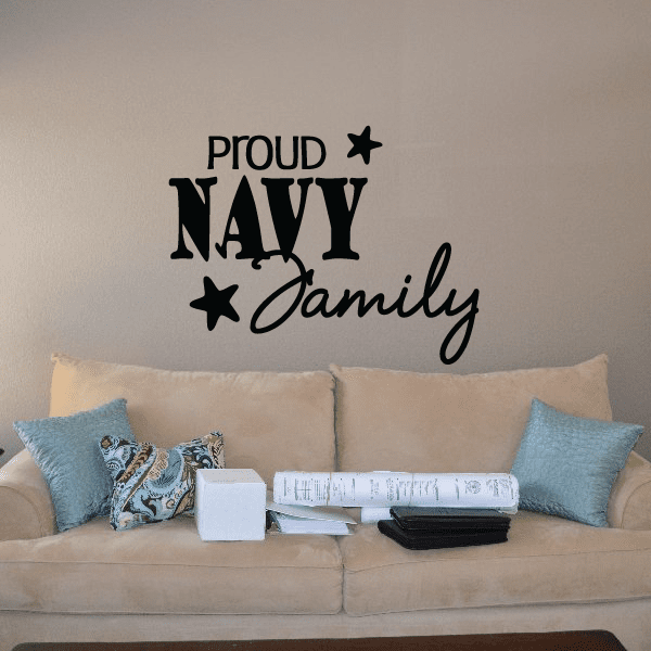 Navy family wall decal: PROUD NAVY Family script with stars