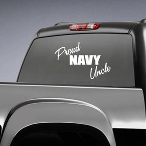 Navy Uncle car decal with 'Proud NAVY Uncle' white text