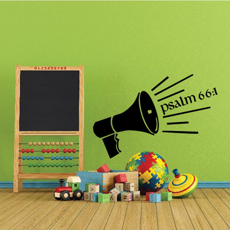 Psalm 66:1 wall decal with black megaphone and radiating lines text
