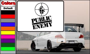 Public Enemy decal: target emblem and bold 'PUBLIC ENEMY' lettering