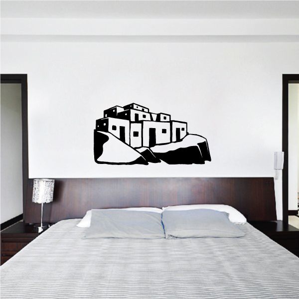 Pueblo City Decal: black and white cityscape with ribbon banner