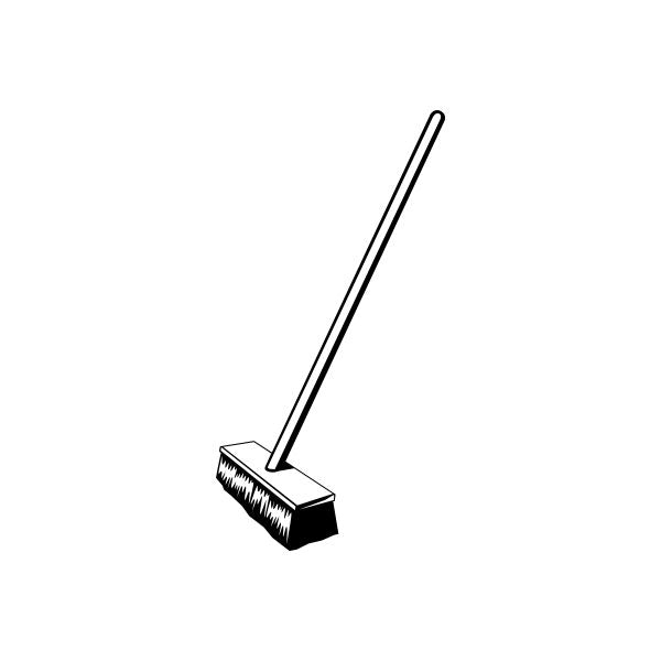 Push broom tool with long handle and rectangular bristle head