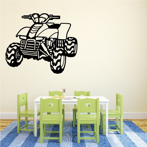 Black quad bike wall decal with detailed outline, vinyl sticker