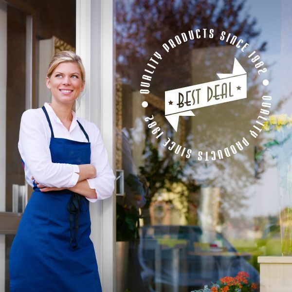Vinyl wall decal with circular text around a 'Best Deal' banner