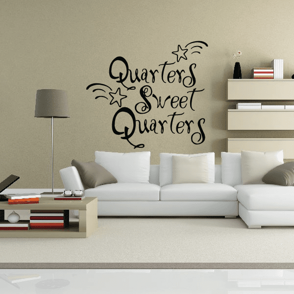Wall decal with cursive 'Quarters Sweet Quarters' and star accents