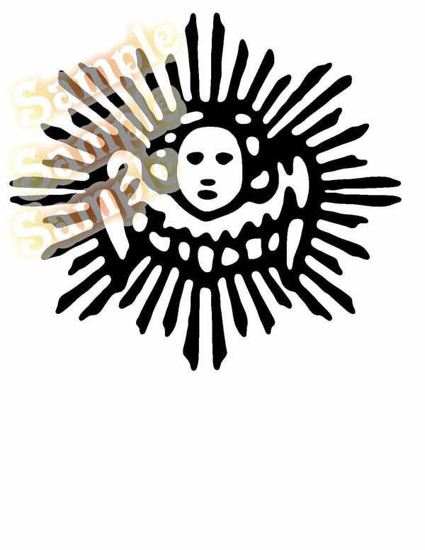 Angel decal sticker with black sunburst rays and white face graphic on black outline
