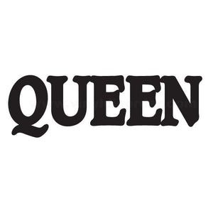 Black QUEEN text decal with bold block lettering