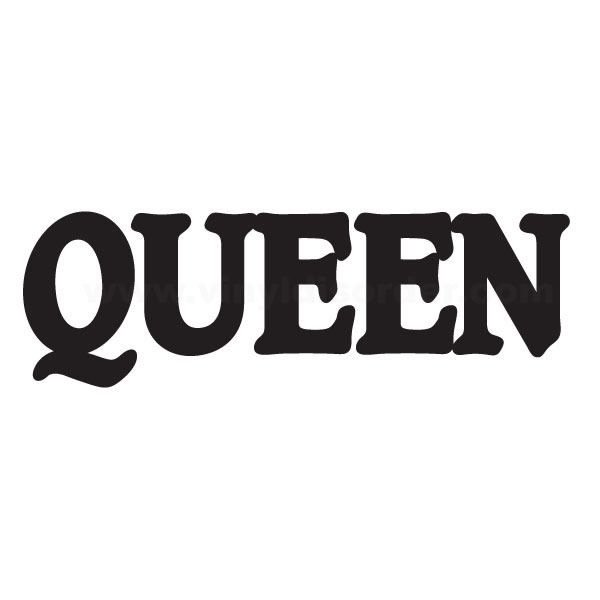 Black QUEEN text decal with bold block lettering