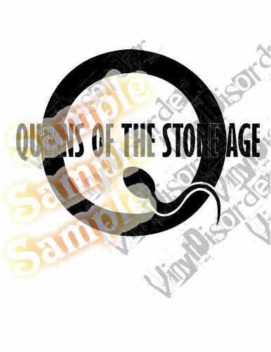 Circle decal with black ring and QOTSA text in white and gold