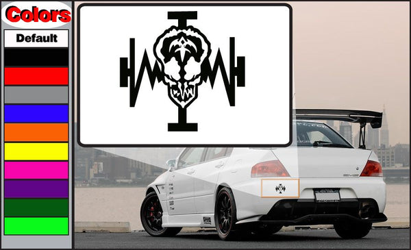 Skull and wings emblem decal, black and white rectangular design