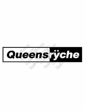 Queensryche text decal, black rectangular border with bold black lettering