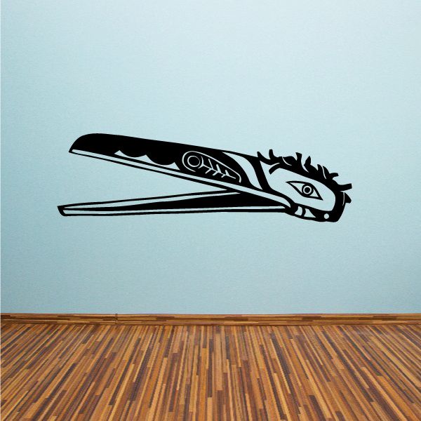 Quetzalcoatl bird decal, stylized black and white flying bird with long beak