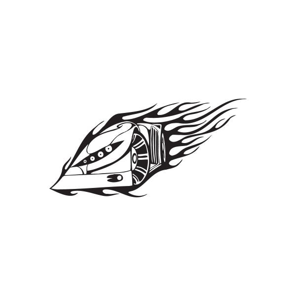 Race car headlight flames decal with stylized black-and-white flame graphics