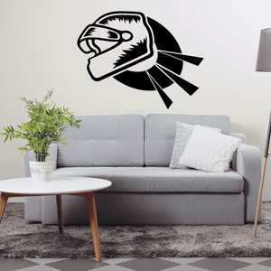 Motorcycle helmet vinyl decal, black outline with bow and chin strap detail