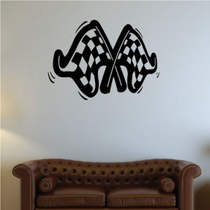 Race flags wall vinyl decal with black-and-white checkered pattern