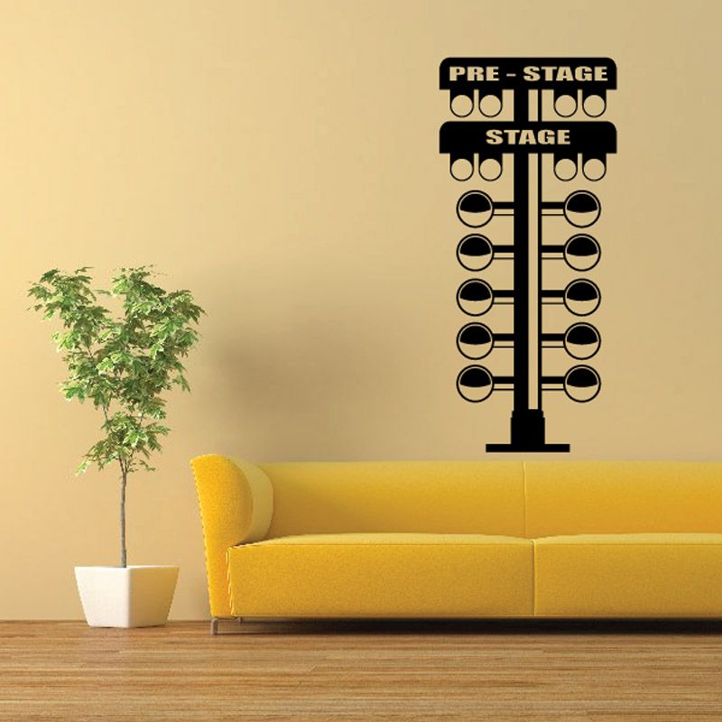 Black theater stage light vinyl decal with stacked bulb circles and PRE-STAGE text