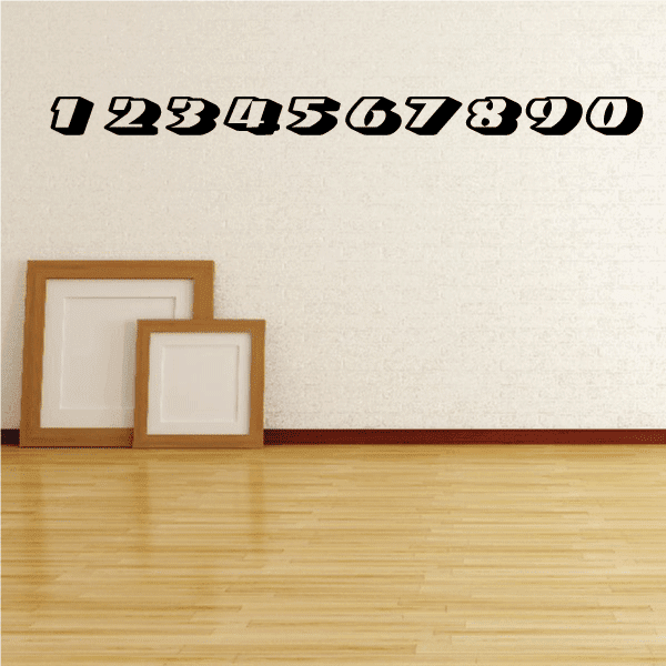 Race number decal set with bold black digits 1234567890 and white outline
