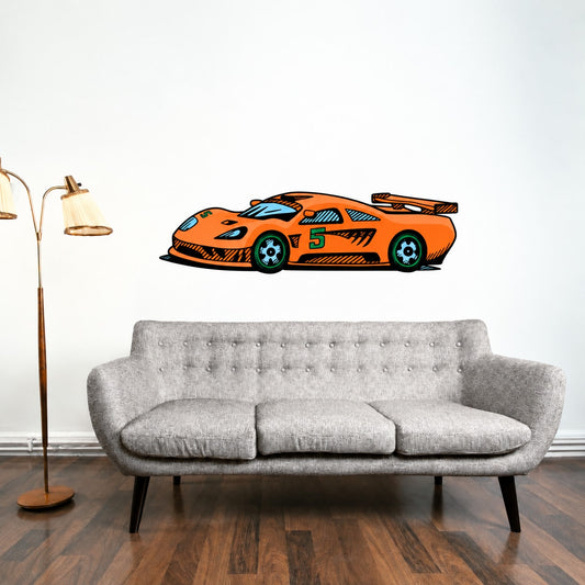 Orange race car number 5 car sticker decal