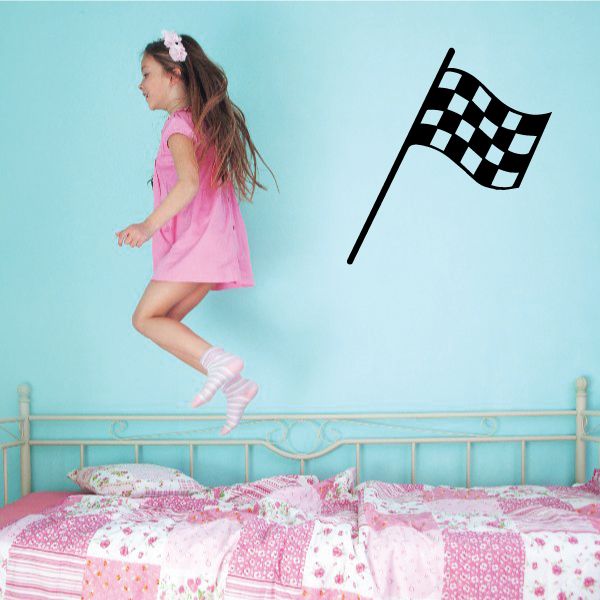 Racing checkered flag wall decal, black-and-white checkered banner